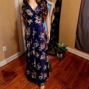 Lulus Blue Floral Wrap Maxi Dress size Small
